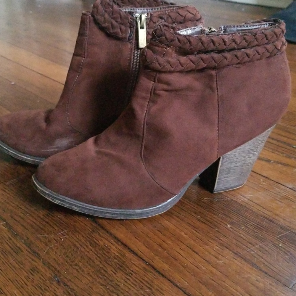 Brown Braided Suede Ankle Boot